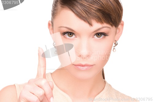 Image of woman with her finger up