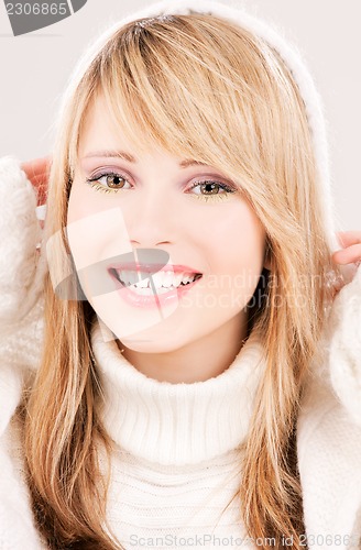 Image of lovely teenage girl in hoodie