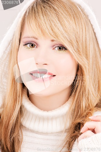 Image of lovely teenage girl in hoodie