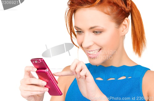 Image of happy woman with cell phone