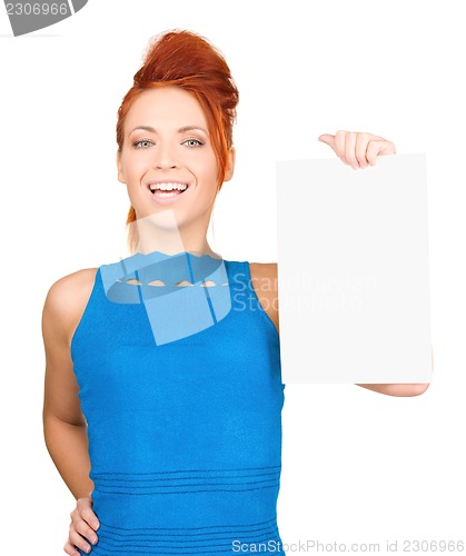 Image of happy woman with blank board