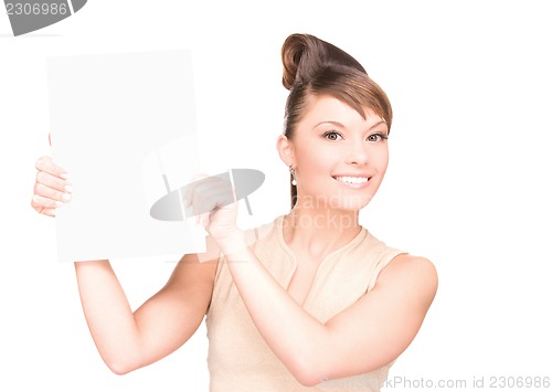 Image of happy woman with blank board