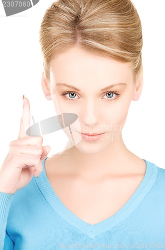 Image of woman with her finger up