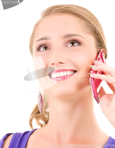 Image of happy girl with pink phone
