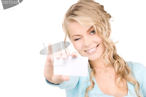 Image of happy girl with business card