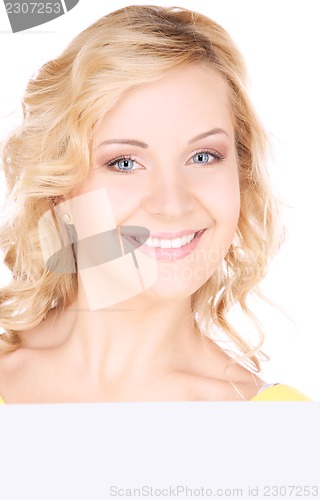 Image of happy girl with blank board