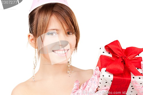 Image of party girl with gift box