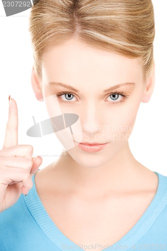 Image of woman with her finger up