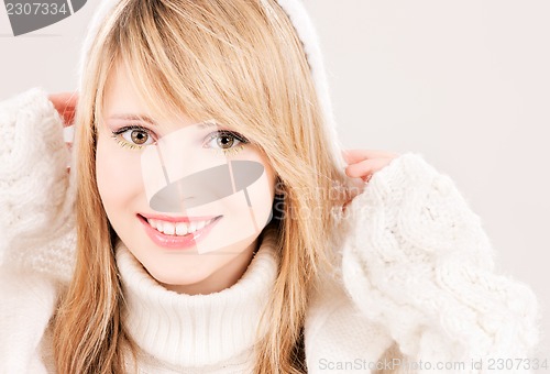 Image of lovely teenage girl in hoodie