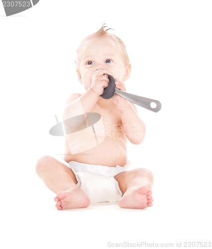 Image of baby boy with big spoon