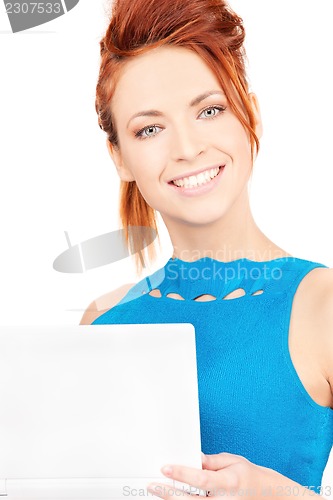 Image of happy woman with laptop computer