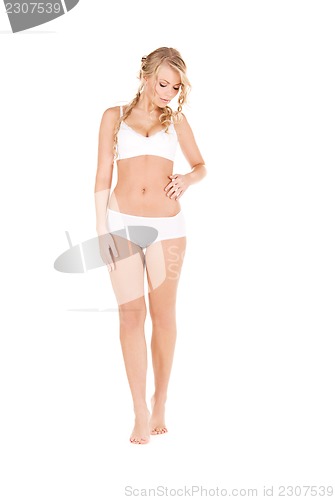 Image of lovely woman in white cotton underwear