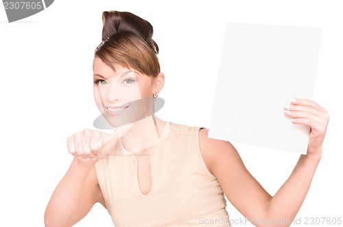 Image of happy woman with blank board