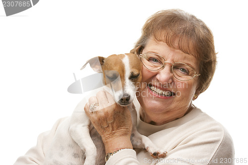 Image of Happy Attractive Senior Woman with Puppy
