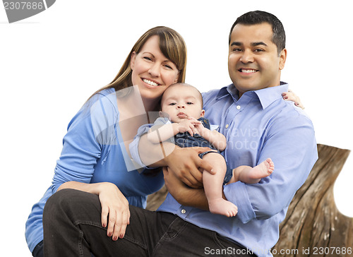 Image of Mixed Race Young Family on White