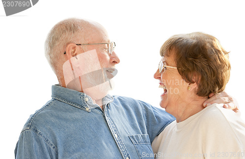 Image of Happy Senior Couple Laughing on White