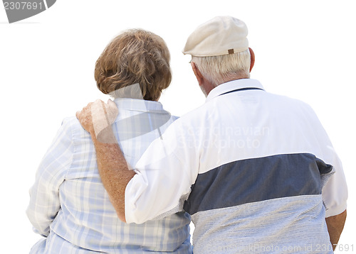 Image of Happy Senior Couple From Behind on White