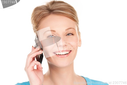 Image of happy businesswoman with phone