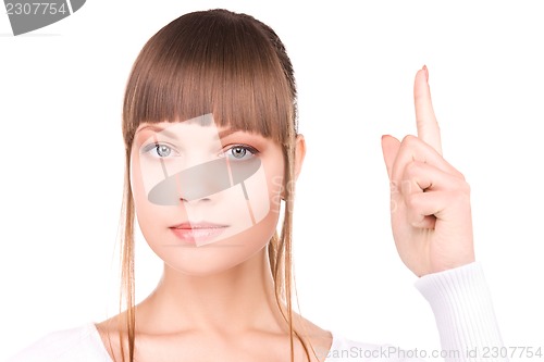 Image of woman with her finger up