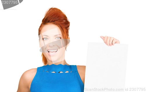 Image of happy woman with blank board