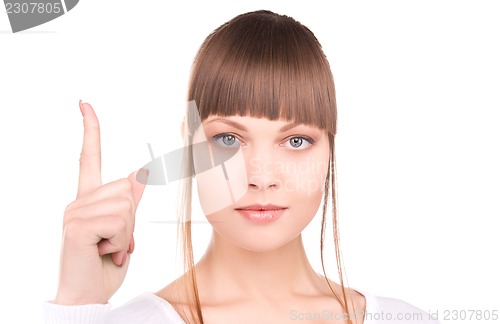 Image of woman with her finger up