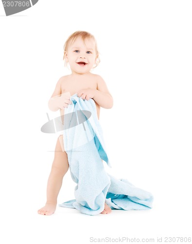 Image of baby with blue towel