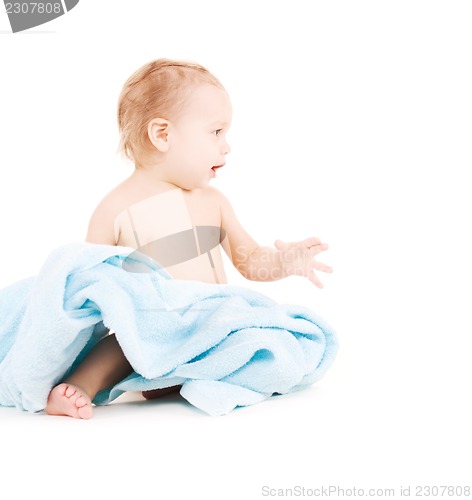 Image of baby with blue towel