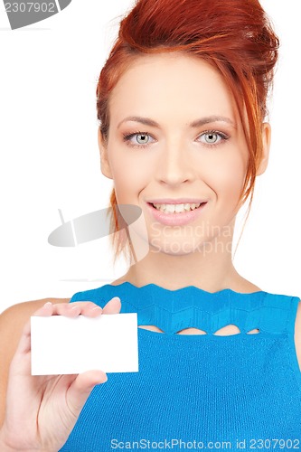 Image of happy girl with business card