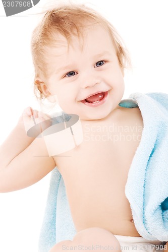 Image of baby with blue towel