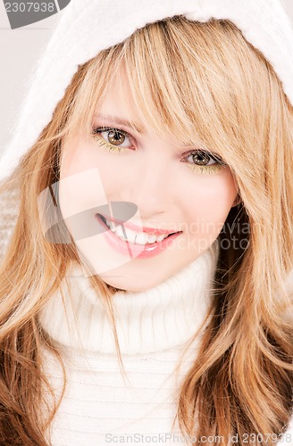 Image of lovely teenage girl in hoodie