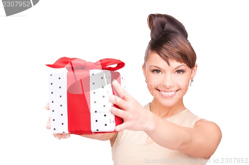 Image of happy woman with gift box