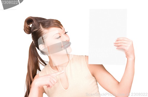 Image of happy woman with blank board