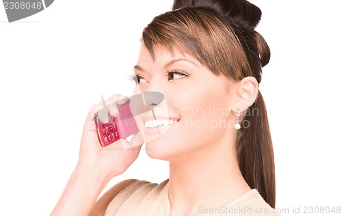 Image of happy woman with cell phone