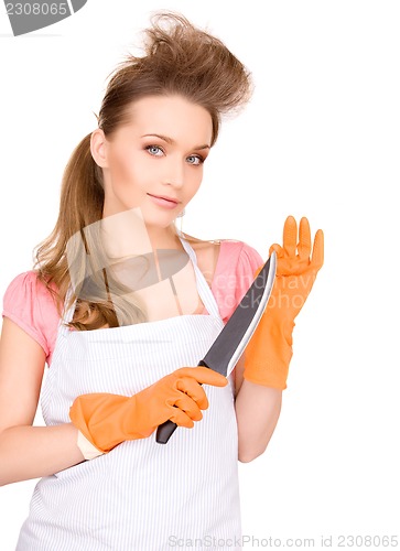 Image of housewife with big knife