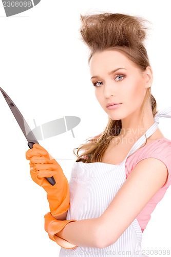 Image of housewife with big knife