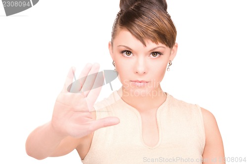 Image of woman making stop gesture