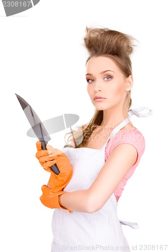 Image of housewife with big knife