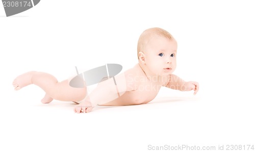 Image of laying baby boy in diaper