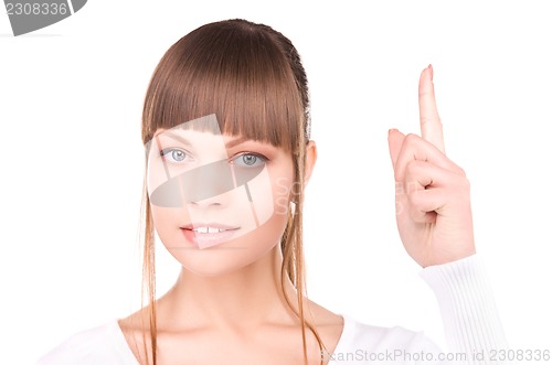 Image of woman with her finger up