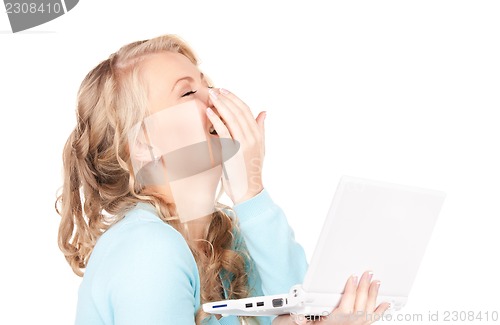 Image of happy woman with laptop computer