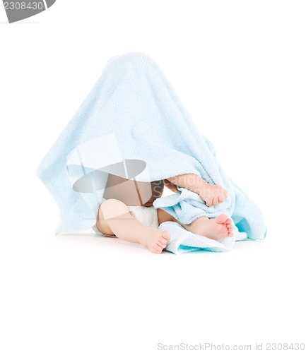 Image of baby with blue towel