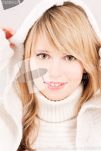 Image of lovely teenage girl in hoodie