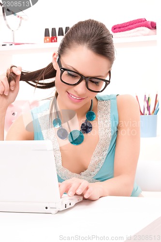 Image of lovely woman laptop computer