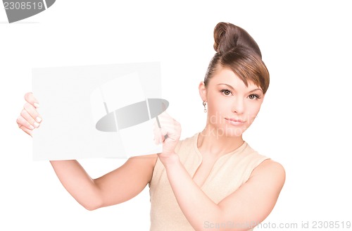 Image of happy woman with blank board