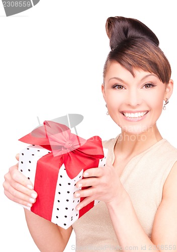 Image of happy woman with gift box