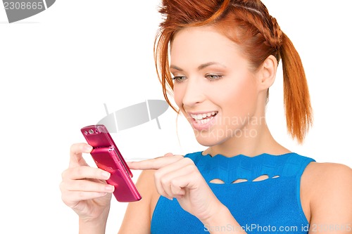 Image of happy woman with cell phone