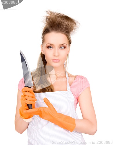 Image of housewife with big knife