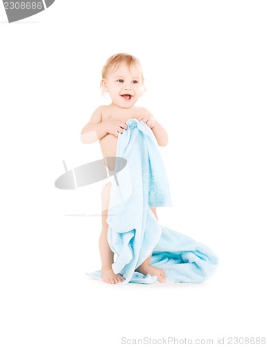 Image of baby with blue towel