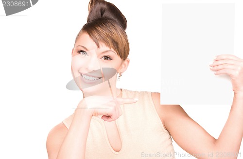 Image of happy woman with blank board