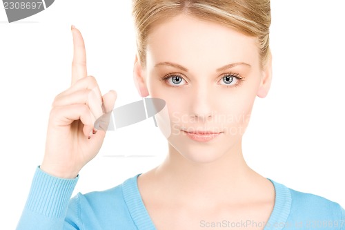 Image of woman with her finger up